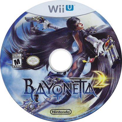 Bayonetta 2 Nintendo Wii U cover art for retro video game enthusiasts featuring stylish action gameplay fast paced hack and slash combat supernatural abilities cinematic boss battles fantasy adventure elements combo driven mechanics and collectible gaming appeal disc