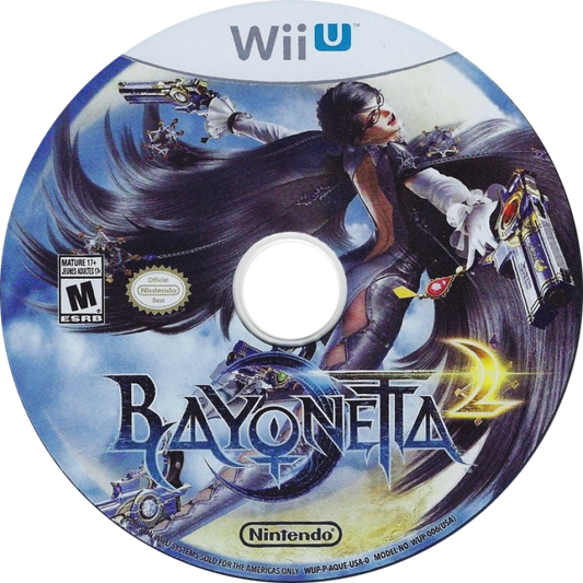 Bayonetta 2 Nintendo Wii U cover art for retro video game enthusiasts featuring stylish action gameplay fast paced hack and slash combat supernatural abilities cinematic boss battles fantasy adventure elements combo driven mechanics and collectible gaming appeal disc