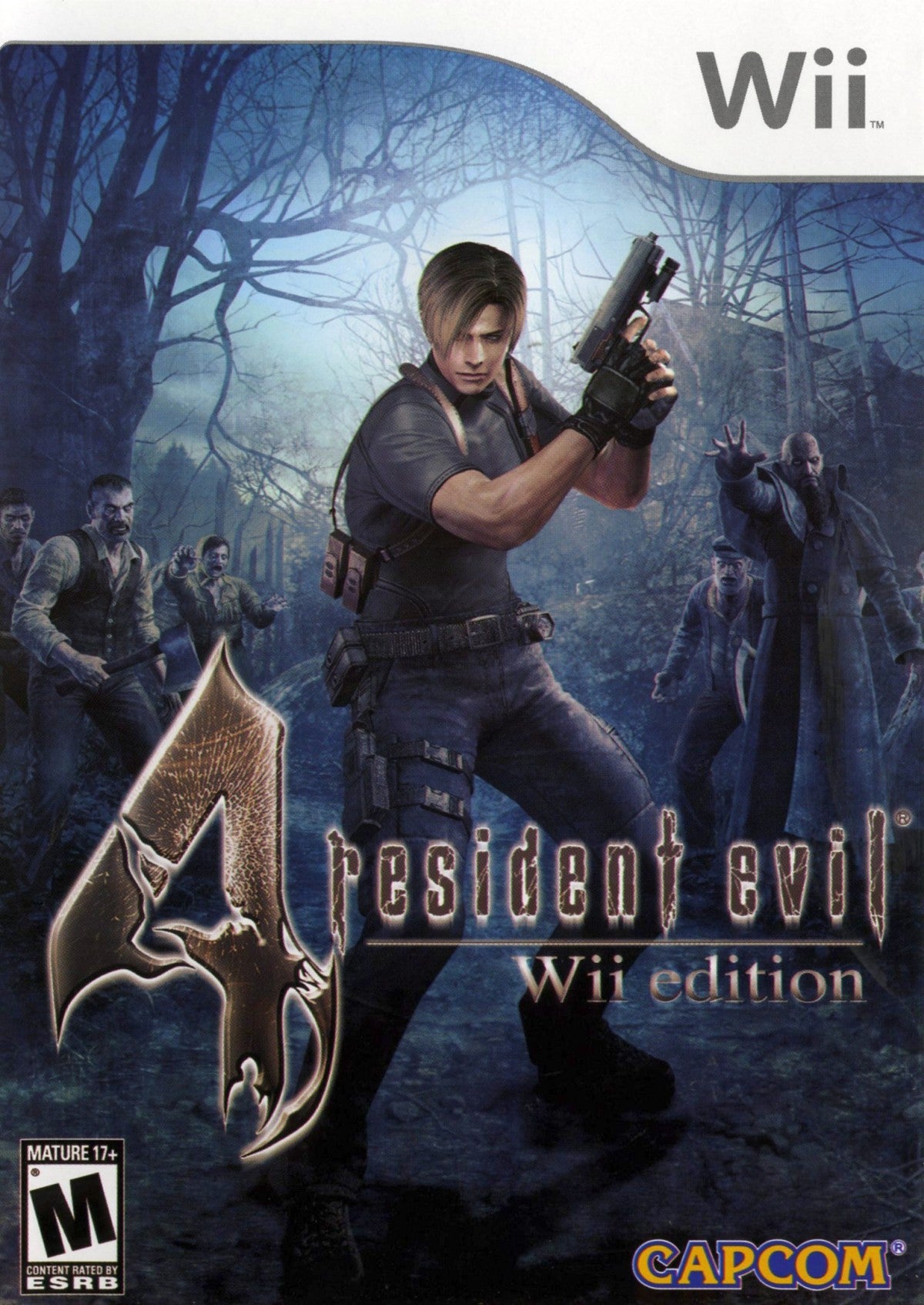 Resident Evil 4 Nintendo Wii for retro video game enthusiasts featuring survival horror gameplay over the shoulder action intense combat terrifying enemies immersive storyline motion controls resource management and collectible gaming appeal front cover