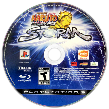 Naruto Ultimate Ninja Storm disc cover art for PlayStation 3 fighting video game. 