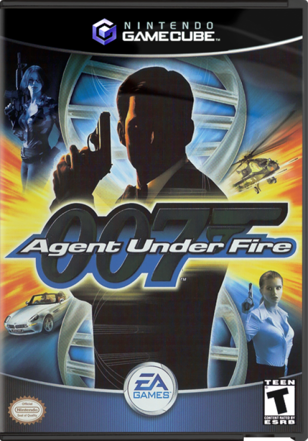 007 Agent Under Fire cover art for GameCube game featuring first-person shooter action and classic James Bond missions