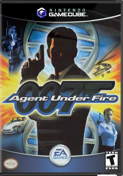 007 Agent Under Fire cover art for GameCube game featuring first-person shooter action and classic James Bond missions