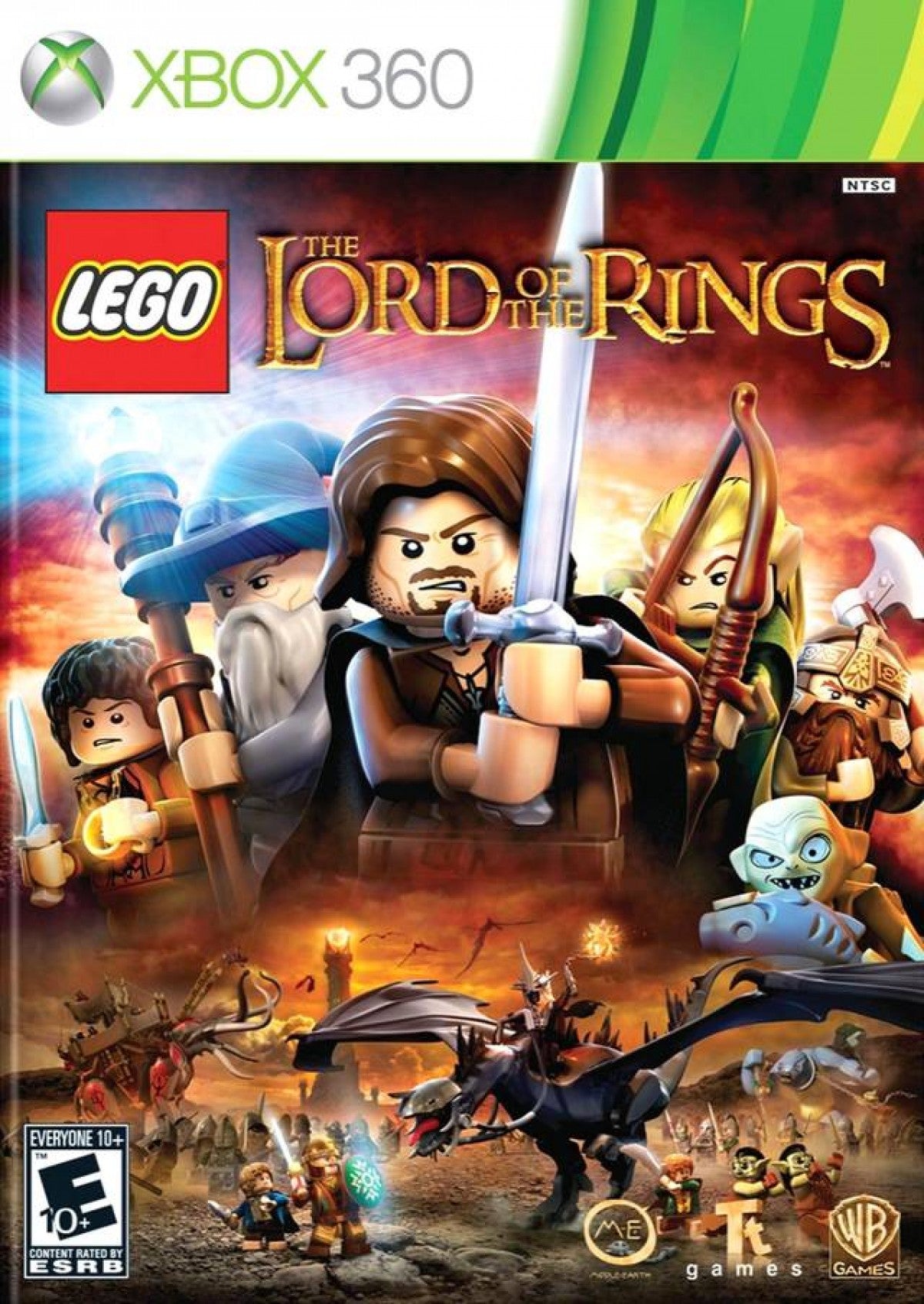 LEGO The Lord of the Rings Xbox 360 cover art for retro video game enthusiasts featuring action adventure gameplay LEGO styled fantasy world exploration cooperative puzzle solving epic story driven quests based on The Lord of the Rings trilogy humorous interpretation of Middle earth and collectible gaming appeal cover art