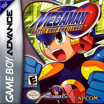 Mega Man Battle Chip Challenge Game Boy Advance GBA video game, strategy RPG, card-based battle system, handheld Capcom title cover art