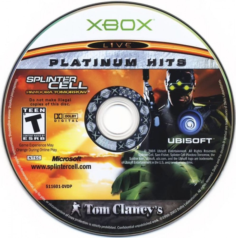 Tom Clancy’s Splinter Cell Pandora Tomorrow for Xbox Original Platinum Hits disc