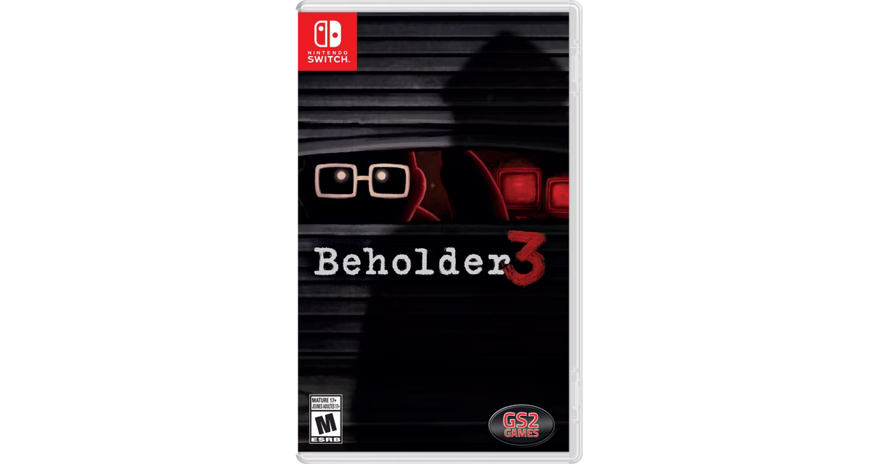 Beholder 3 Nintendo Switch NS for strategy simulation video game fans featuring surveillance gameplay dystopian environments resource management decision making stealth mechanics government investigations branching storylines moral choices and immersive political thriller adventure collectible gaming appeal front cover art