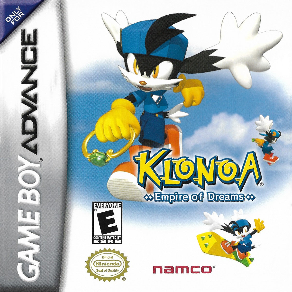 Klonoa Empire of Dreams Game Boy Advance GBA video game featuring action platforming gameplay Klonoa adventure colorful dream worlds enemy encounters puzzle solving wind bullet abilities collectible items and classic handheld Nintendo gameplay retro video game collection collectible gaming appeal cover art