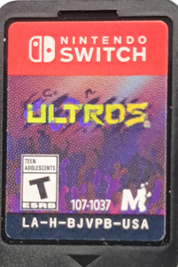 ULTROS Nintendo Switch inspired design featuring psychedelic sci fi action adventure aesthetic vibrant alien ecosystems surreal hand drawn visuals mysterious cosmic world exploration metroidvania progression atmospheric storytelling and unique botanical themed gameplay presentation cartridge 