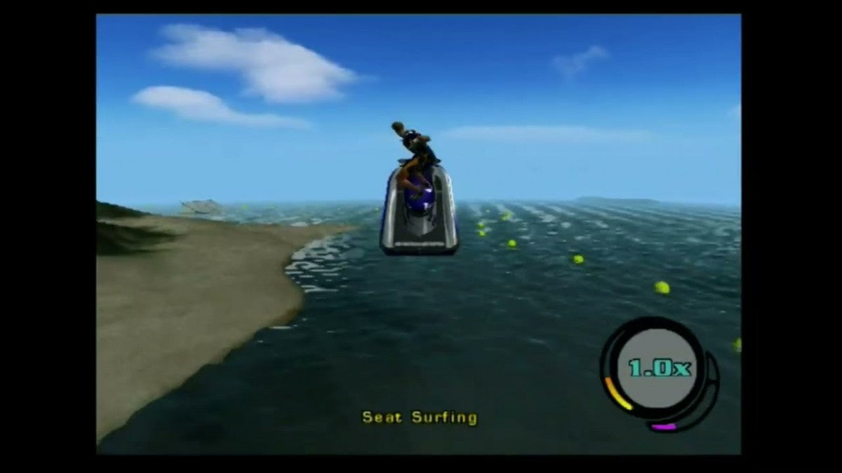 Splashdown Microsoft Xbox Original Xbox video game featuring jet ski racing gameplay high speed watercraft racing challenging courses stunt jumps wave physics competitive races extreme water sports action retro video game collection collectible gaming appeal gaameplay