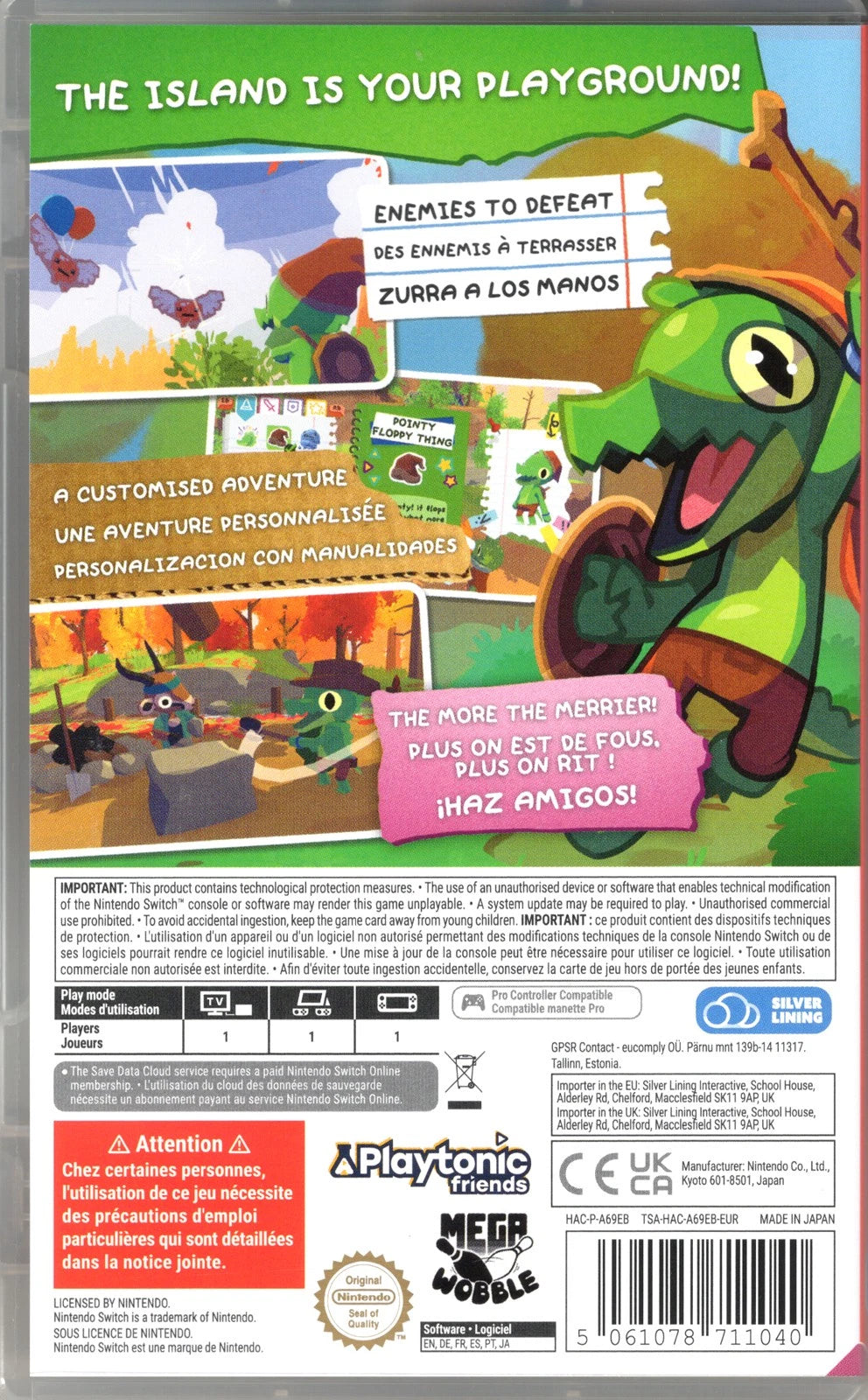 Lil Gator Game PAL Nintendo Switch NS for family friendly action adventure video game fans featuring adorable animal characters colorful island exploration climbing gliding swimming crafting collectibles playful quests and relaxing open world gameplay charming visuals and PAL region Nintendo Switch gaming collectible appeal back cover art