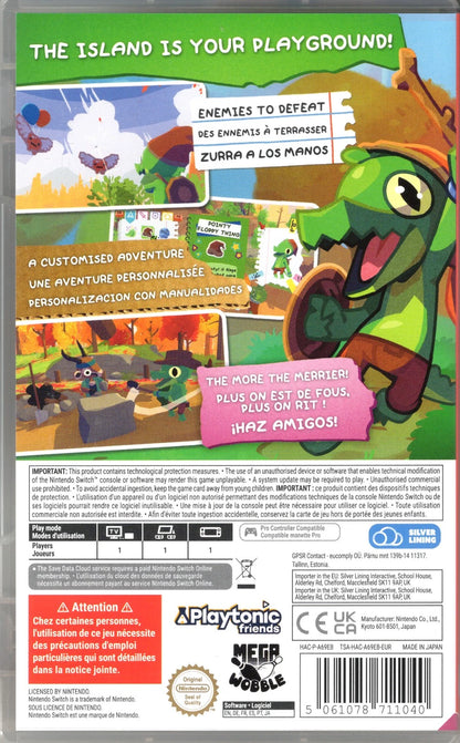 Lil Gator Game PAL Nintendo Switch NS for family friendly action adventure video game fans featuring adorable animal characters colorful island exploration climbing gliding swimming crafting collectibles playful quests and relaxing open world gameplay charming visuals and PAL region Nintendo Switch gaming collectible appeal back cover art
