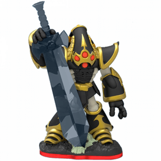 Krypt King Skylanders Trap Team figure, undead knight with skeletal body and glowing green energy, wearing dark armor and wielding large spectral sword, detailed collectible toy on portal base from Skylanders Trap Team series