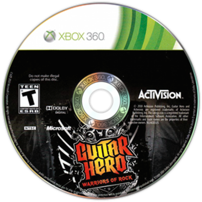 Guitar Hero Warriors of Rock Xbox 360 for rhythm music video game fans featuring guitar and band gameplay rock songs challenging note charts career quests multiplayer modes instrument controller support star power and high energy musical performances collectible gaming appeal disc