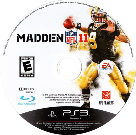 Madden NFL 11 disc art for PlayStation 3 (PS3) video game