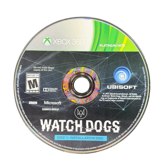 Watch Dogs Platinum Hits Xbox 360 inspired design featuring open world hacking action aesthetic futuristic surveillance technology cybercrime gameplay urban Chicago setting stealth combat digital warfare cinematic Ubisoft adventure nostalgic HD era presentation disc 1