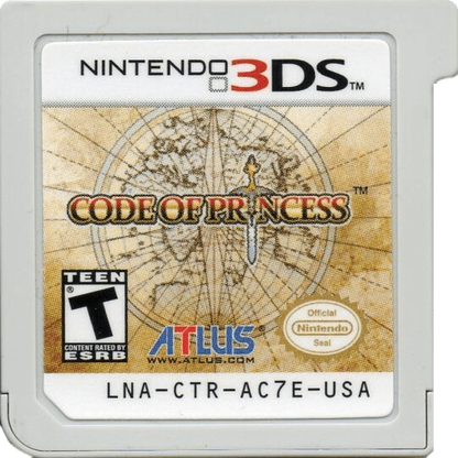 Code of Princess Nintendo 3DS game featuring action RPG gameplay with hack and slash combat, character customization, and cooperative multiplayer missions in a fantasy adventure world cartridge