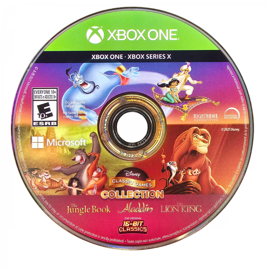 Disney Classic Games The Jungle Book Aladdin and The Lion King Xbox One for action platforming video game fans featuring three beloved Disney adventures enhanced classic gameplay multiple game versions rewind and save features vibrant animated worlds nostalgic retro gaming and collectible gaming appeal game disc