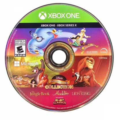 Disney Classic Games The Jungle Book Aladdin and The Lion King Xbox One for action platforming video game fans featuring three beloved Disney adventures enhanced classic gameplay multiple game versions rewind and save features vibrant animated worlds nostalgic retro gaming and collectible gaming appeal game disc