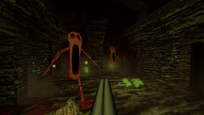 DUSK Nintendo Switch inspired design featuring retro inspired first person shooter aesthetic fast paced combat gothic horror environments relentless enemy encounters classic arena action old school gameplay intensity and atmospheric adventure presentation gameplay
