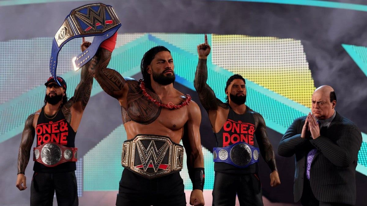 WWE 2K23 PlayStation 4 PS4 sports entertainment wrestling simulation video game 2K Sports Showcase mode John Cena career highlight WarGames match type MyRISE story mode MyFACTION card collecting MyGM Universe mode creation suite updated roster WWE Superstars and Legends gameplay screenshot