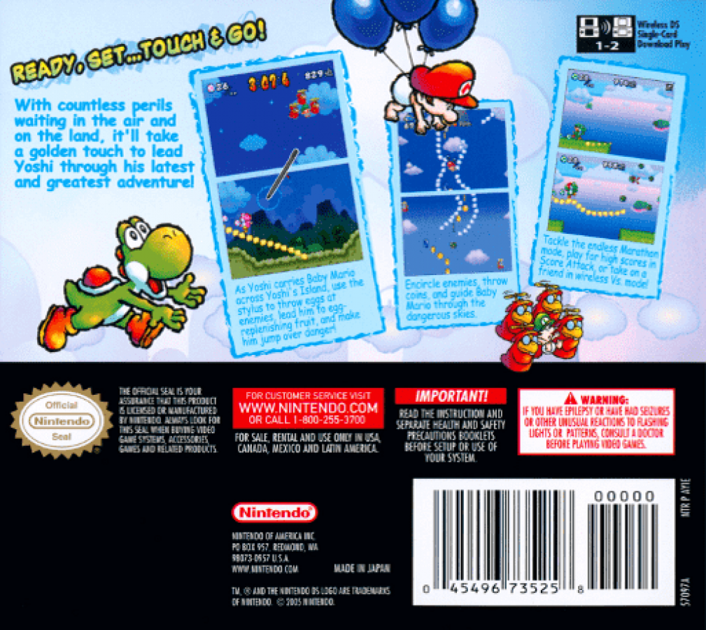 Yoshi: Touch & Go back cover art for Nintendo DS (DS) video game