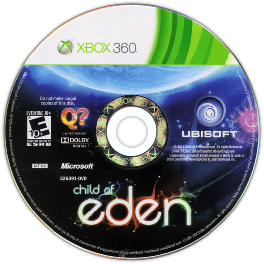 Child of Eden disc for Xbox 360 (X360) music rhythm rail shooter video game