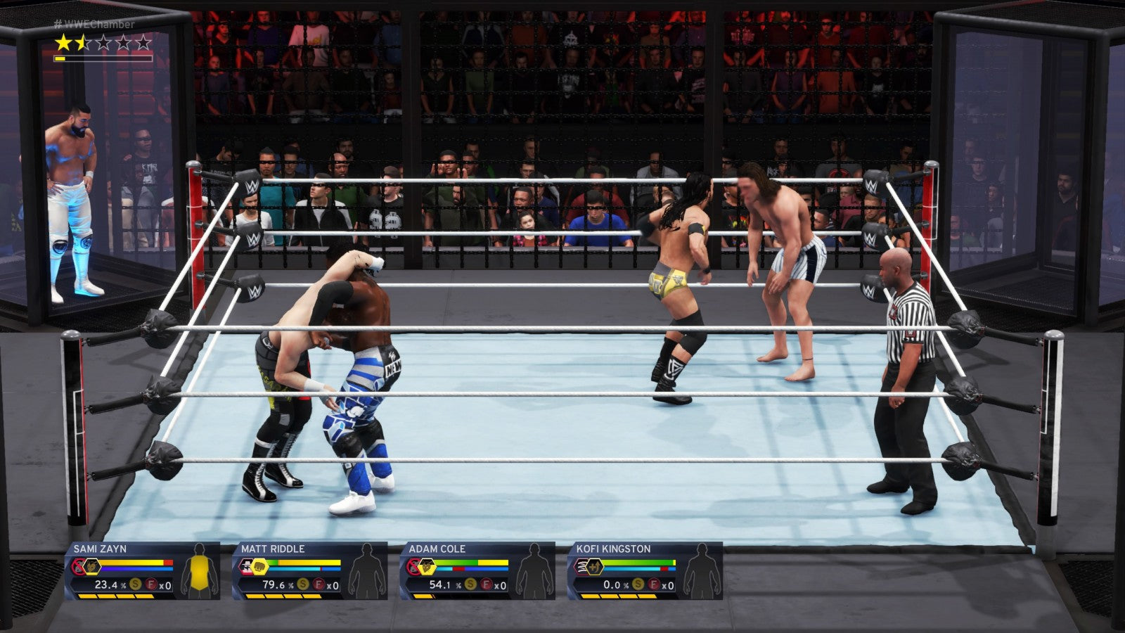 WWE 2K20 Xbox One video game, professional wrestling sports simulation, WWE superstars and career modes, multiplayer gameplay, console title gameplay screenshot
