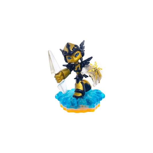 Legendary LightCore Chill Giants Skylanders figure for collectible gaming fans featuring Chill Water element Skylander character black and gold Legendary design glowing LightCore effect ice javelin attacks ice powers golden narwhal companion Skylanders Giants compatibility toys to life gameplay and rare collectible Skylanders appeal