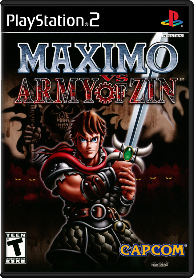 Maximo vs Army of Zin PS2 Sony PlayStation 2 action platformer hack and slash game Capcom sequel armored knight combat undead robot army dungeon exploration challenging gameplay retro gaming PlayStation 2 software video game title cover art