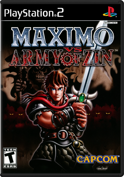 Maximo vs Army of Zin PS2 Sony PlayStation 2 action platformer hack and slash game Capcom sequel armored knight combat undead robot army dungeon exploration challenging gameplay retro gaming PlayStation 2 software video game title cover art