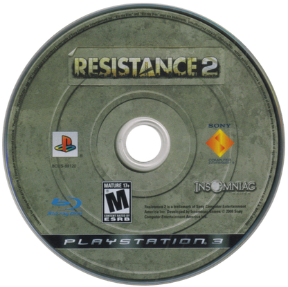 Resistance 2 PS3 first-person shooter video game disc