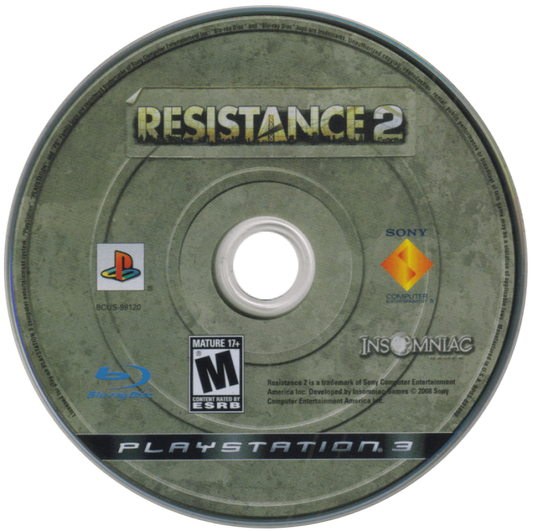 Resistance 2 PS3 first-person shooter video game disc