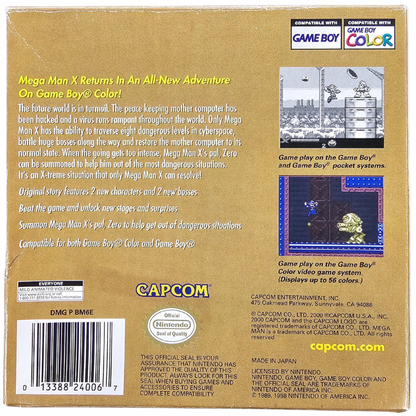 Mega Man Xtreme Game Boy Color GBC video game Missing Ad and Precaution Booklet featuring Mega Man action platforming gameplay side scrolling adventure robot battles enemy encounters weapon upgrades boss fights and classic handheld Capcom gameplay retro video game collection collectible gaming appeal back cover art