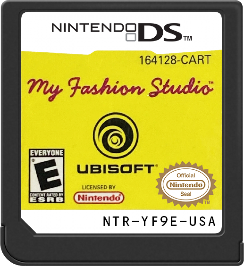 My Fashion Studio Nintendo DS NDS fashion design simulation video game featuring clothing design styling outfits fashion shows creative customization makeup accessories models and interactive Nintendo DS touchscreen gameplay collectible gaming appeal game cartridge