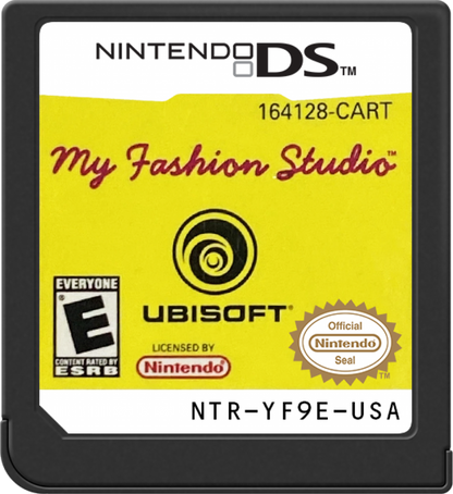 My Fashion Studio Nintendo DS NDS fashion design simulation video game featuring clothing design styling outfits fashion shows creative customization makeup accessories models and interactive Nintendo DS touchscreen gameplay collectible gaming appeal game cartridge
