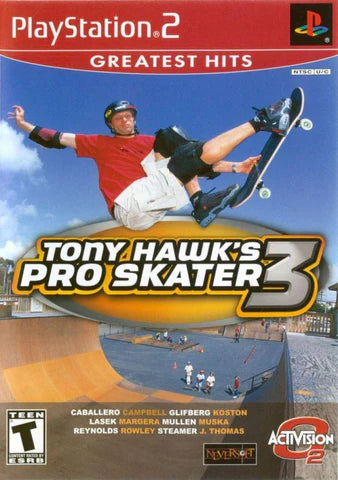 Tony Hawk's Pro Skater 3 [Greatest Hits] – PlayStation 2 (PS2) video game cover image, skateboarding sports action.