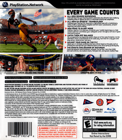NCAA Football 10 back cover art for PlayStation 3 PS3 video game