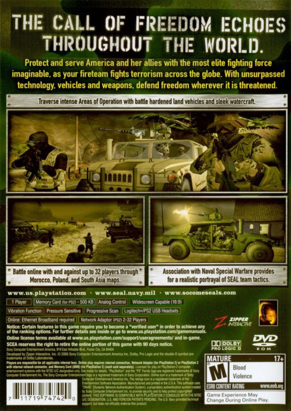 SOCOM III: U.S. Navy Seals – PlayStation 2 (PS2) video game back of case, tactical shooter game.
