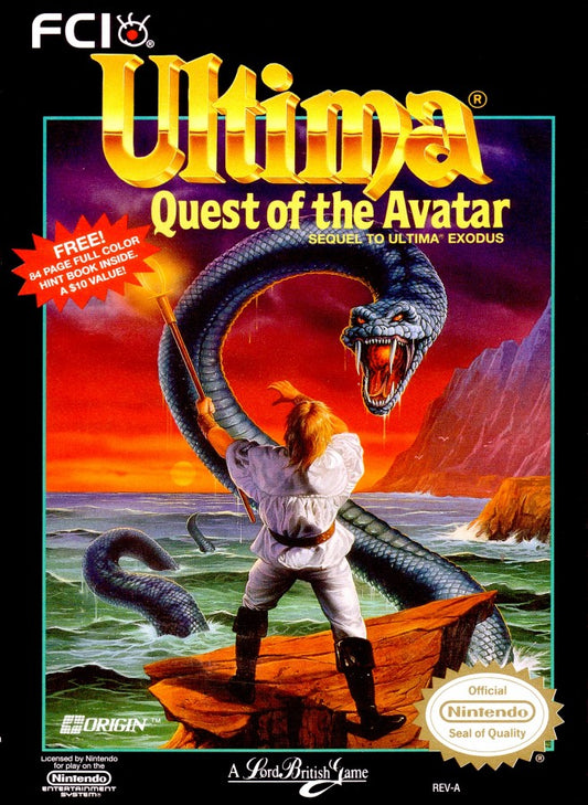 Ultima Quest of the Avatar retro NES video game Ultima fantasy role playing adventure exploration turn based combat classic RPG dungeon crawler console title Nintendo Entertainment System release cover art