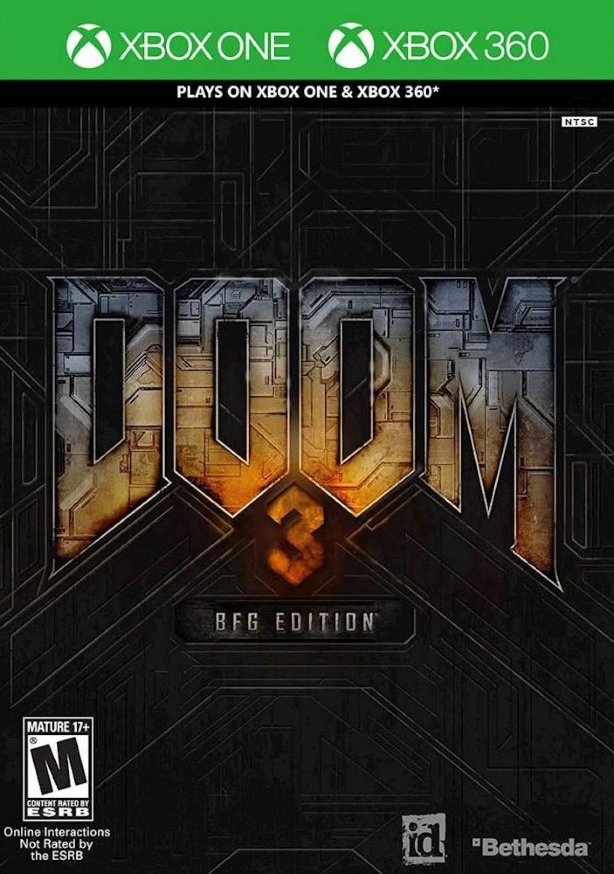 DOOM 3 BFG Edition Xbox One game featuring intense first person shooter action, atmospheric sci fi horror, and the complete remastered DOOM 3 experience cover art