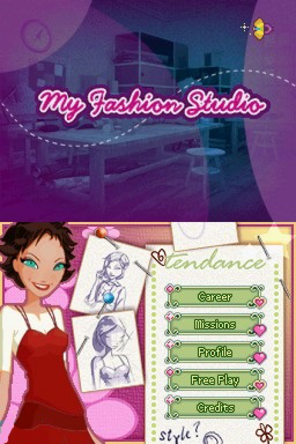 My Fashion Studio Nintendo DS NDS fashion design simulation video game featuring clothing design styling outfits fashion shows creative customization makeup accessories models and interactive Nintendo DS touchscreen gameplay collectible gaming appeal gameplay