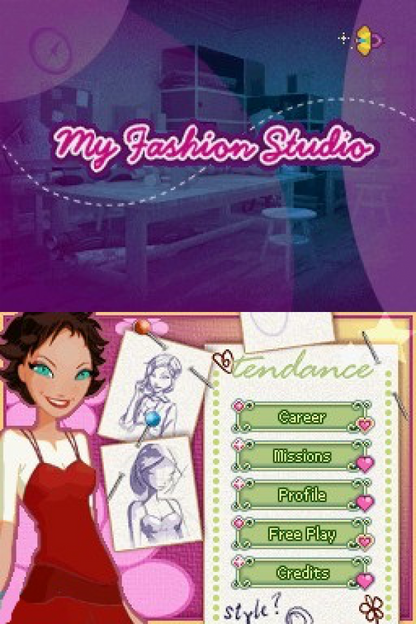 My Fashion Studio Nintendo DS NDS fashion design simulation video game featuring clothing design styling outfits fashion shows creative customization makeup accessories models and interactive Nintendo DS touchscreen gameplay collectible gaming appeal gameplay