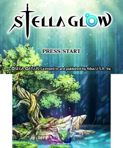 Stella Glow start screen for Nintendo 3DS (3DS) tactical role-playing video game