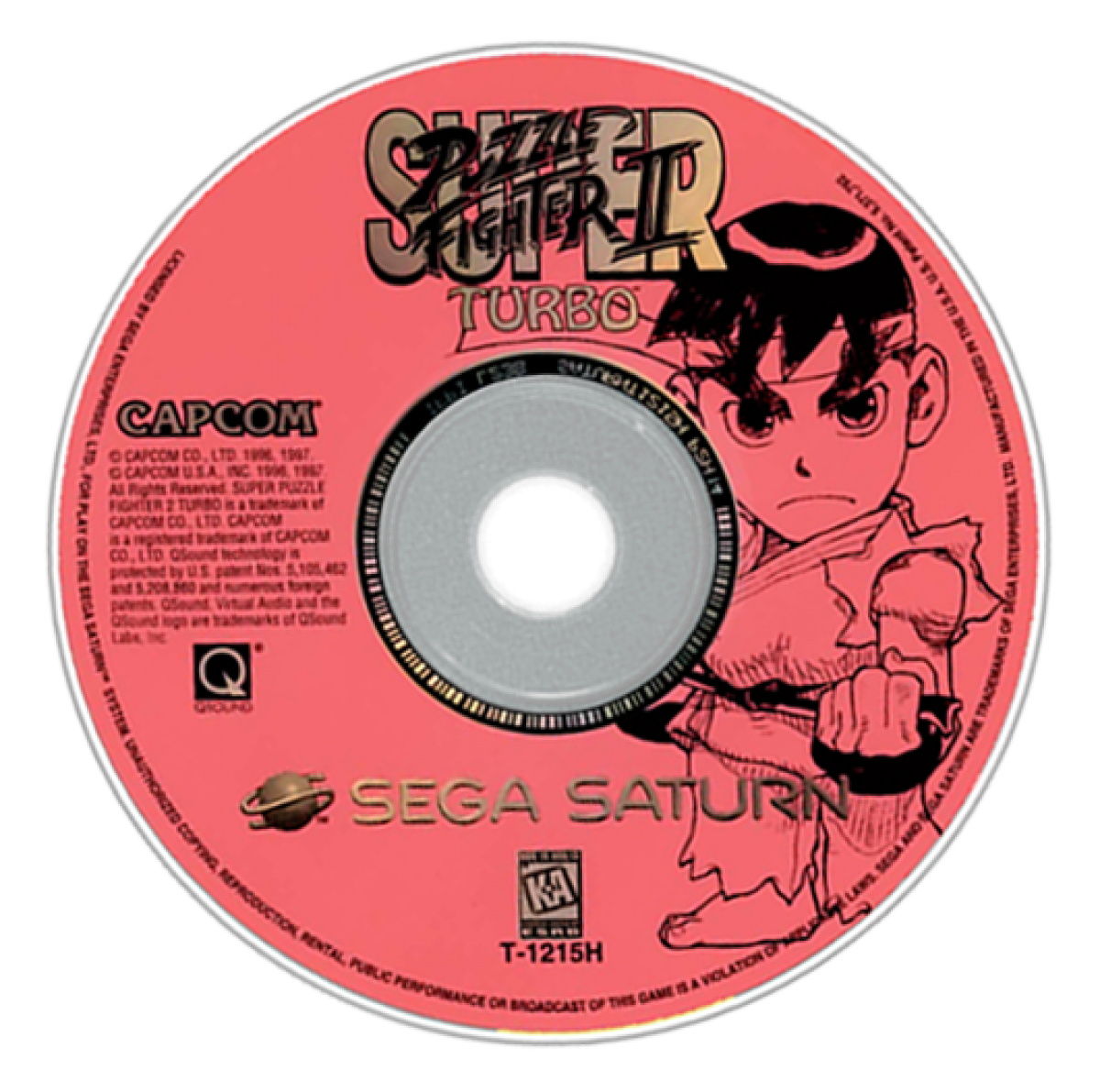 Super Puzzle Fighter II Turbo PS1 and Sega Saturn Capcom puzzle fighting game gem matching mechanics Street Fighter Darkstalkers chibi characters competitive versus gameplay chain combos retro gaming software video game title disc