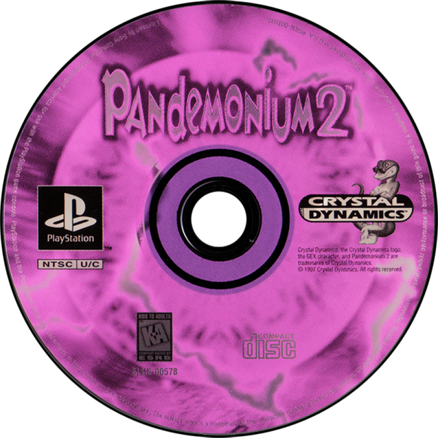 Pandemonium 2 PlayStation PS1 for action platforming video game fans featuring colorful 3D platforming gameplay whimsical fantasy worlds acrobatic movement unique character abilities challenging levels enemy battles collectible items imaginative environments and classic PlayStation adventure collectible gaming appeal disc