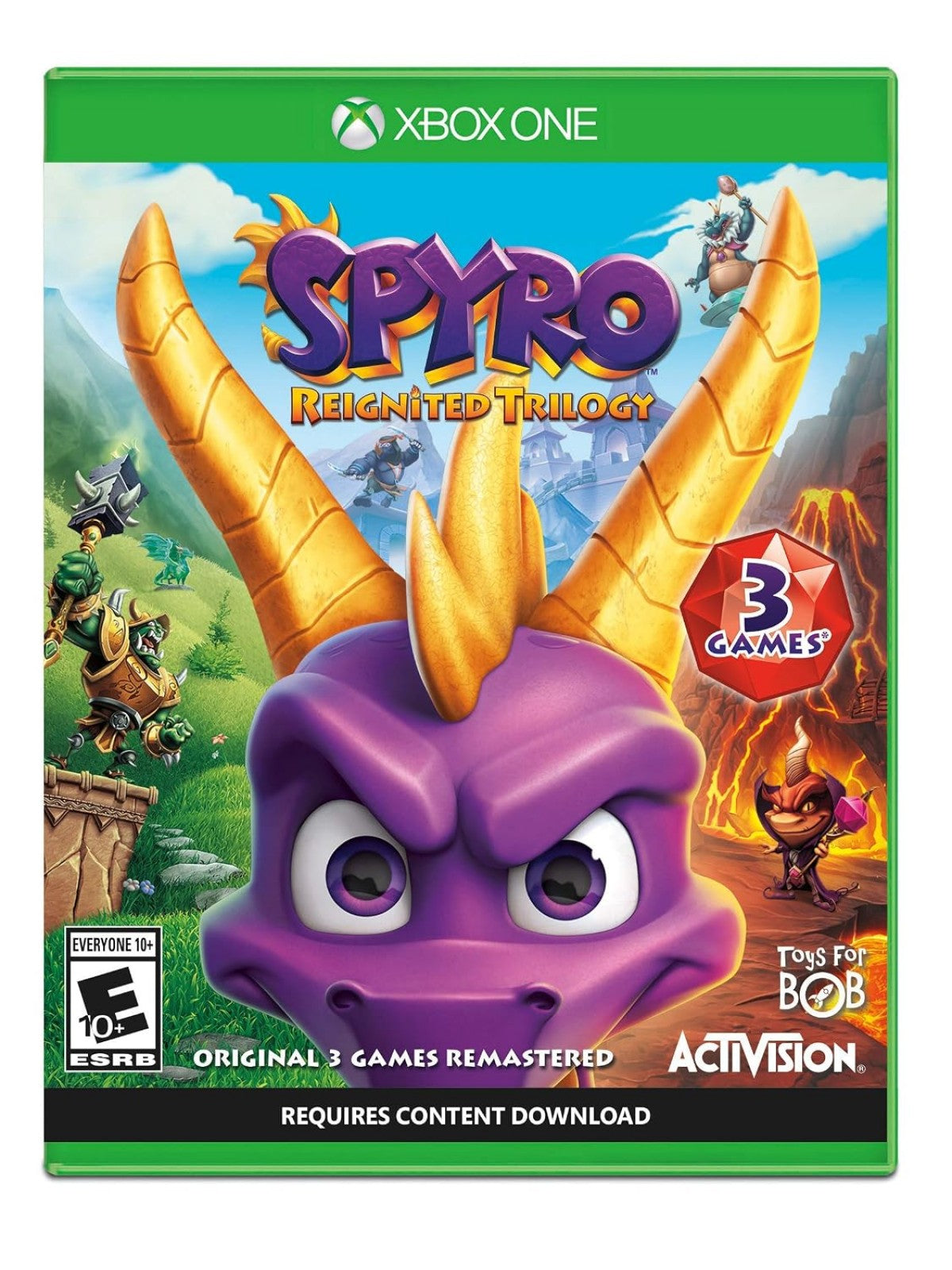 Spyro Reignited Trilogy Xbox One remastered collection featuring Spyro the Dragon, Spyro 2 Ripto's Rage, and Spyro Year of the Dragon with updated graphics, platforming adventure, and collectible gems, tested working, fast shipping cover art