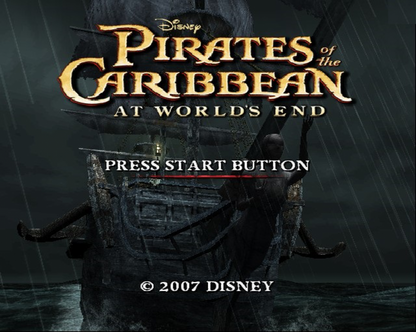 Pirates of the Caribbean: At World's End – PlayStation 2 (PS2) video game title screen, action-adventure game.