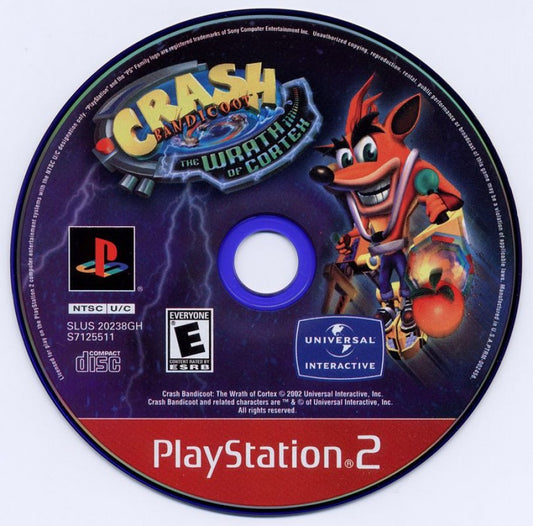 Crash Bandicoot The Wrath of Cortex action platformer video game featuring classic Crash gameplay multiple playable characters colorful 3D levels challenging platforming and the next generation evolution of the Crash Bandicoot series disc