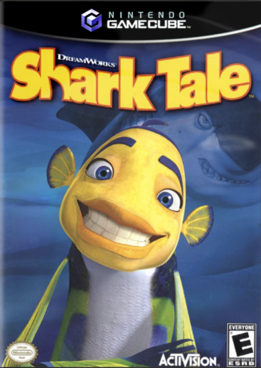 Shark Tale cover art for GameCube game featuring family-friendly action adventure gameplay based on the animated movie