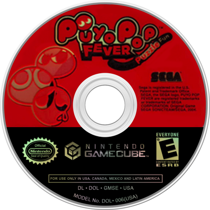 Puyo Pop Fever GameCube game featuring fast-paced puzzle gameplay, colorful anime-style visuals, and competitive multiplayer action disc
